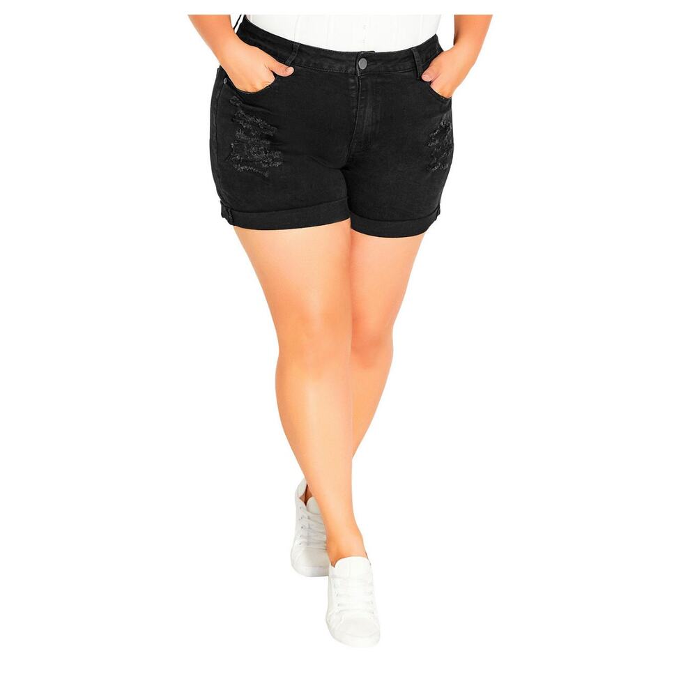 City Chic Ripped Love Short in Black Size 24
